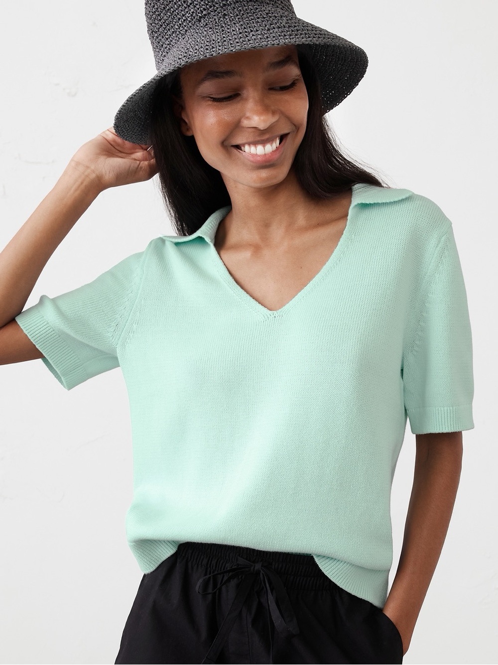 Banana Republic Aqua Collared Pullover Sweater